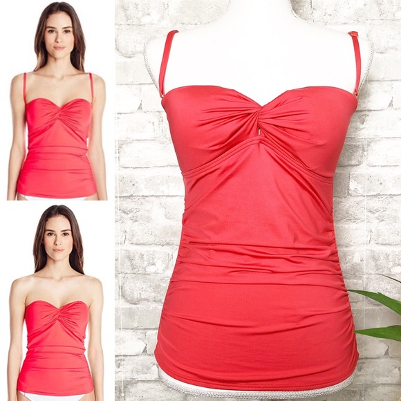 CALVIN KLEIN | Red Tankini Twist Bandeau Swimsuit Top Medium - Picture 2 of 10